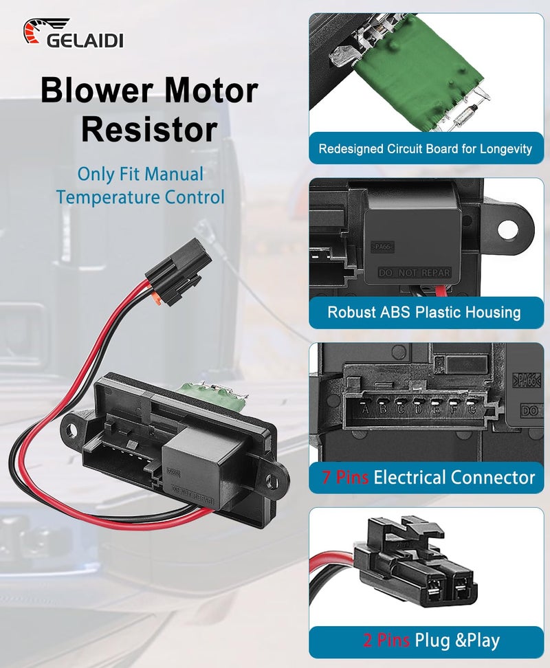 GELAIDI HVAC Blower Motor Resistor for 1999-2006 Chevy Avalanche Silverado Tahoe Suburban & GMC Sierra Yukon | OE Replacement Part #22807122, 973-409, 89019089, 15-81087 | Manual AC Control Module - Image 2